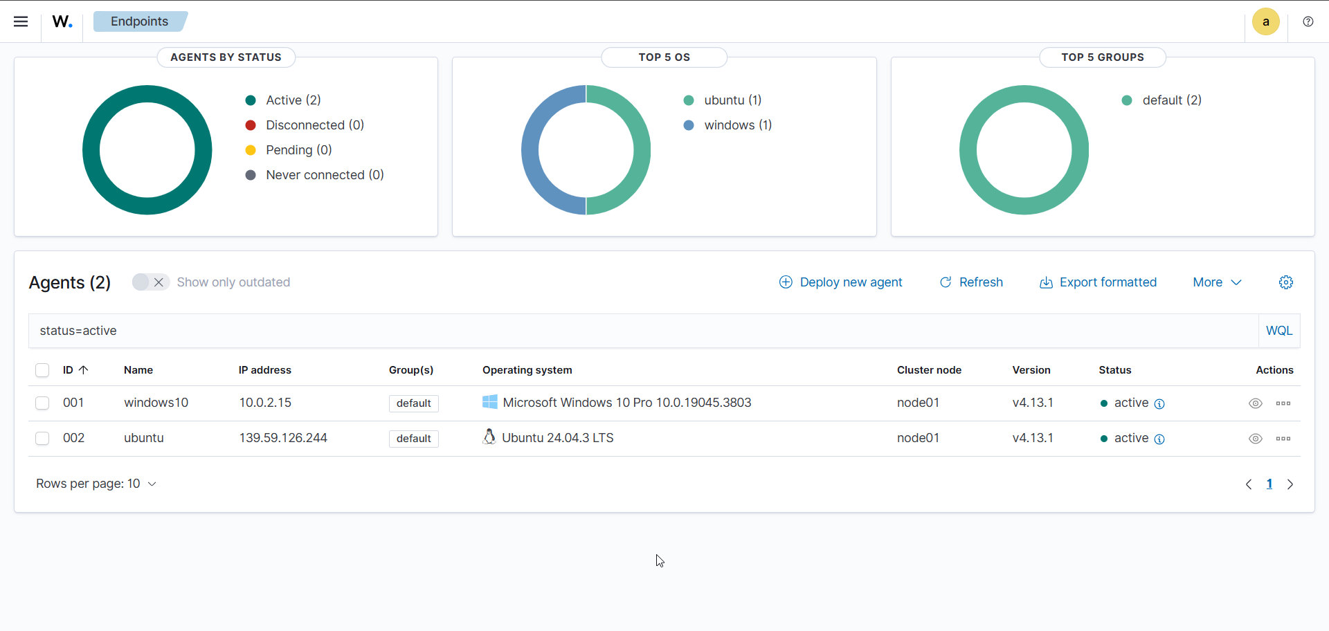Ubuntu Agent Active on Dashboard